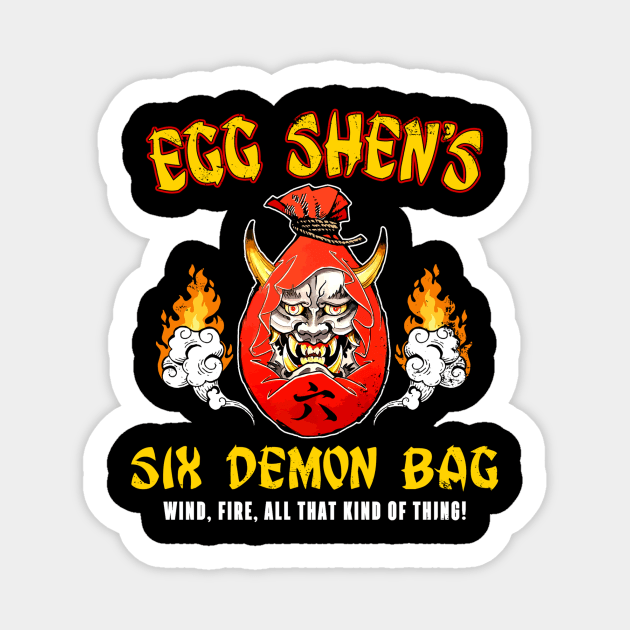 Six Demon Bag (Black Print) Sticker by Miskatonic Designs